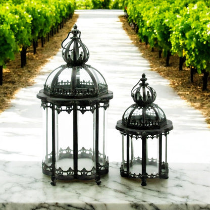 65/45CM GREY SET 2 METAL GARDEN LANTERNS