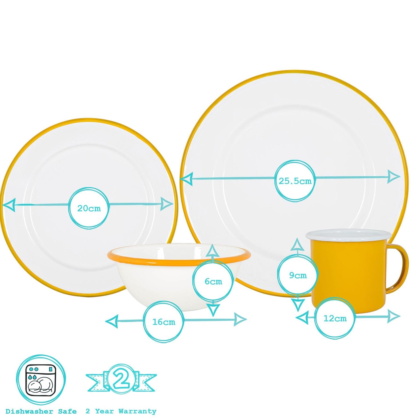 16pc White Enamel Dinner Set