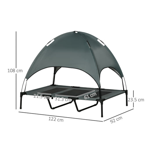 PawHut Raised Dog Bed Waterproof Elevated Pet Cot with Breathable Mesh UV Protection Canopy Grey