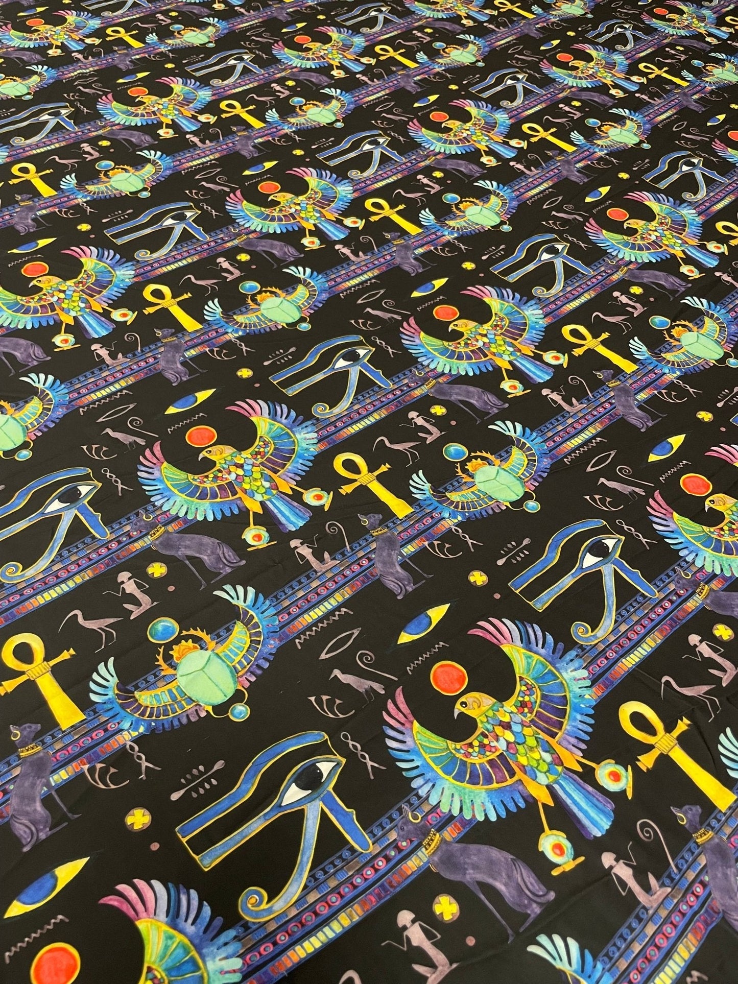 Egyptian Symbol Crepe Fabric by the Metre – Mystical Design
