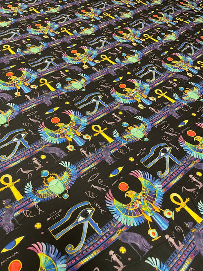 Egyptian Symbol Crepe Fabric by the Metre – Mystical Design