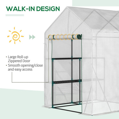 Greenhouse for Outdoor w/ 2 Tier Shelf Roll-Up Zippered Door PE Cover Green