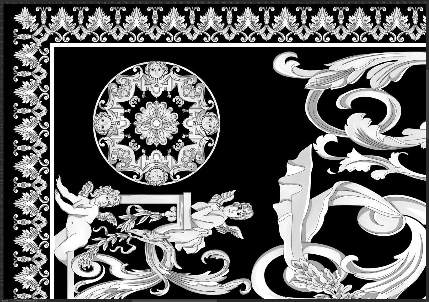 Elegant Black and White Baroque Fabric Panel