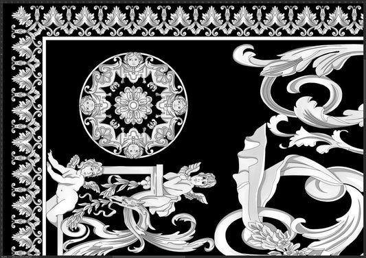 Elegant Black and White Baroque Fabric Panel