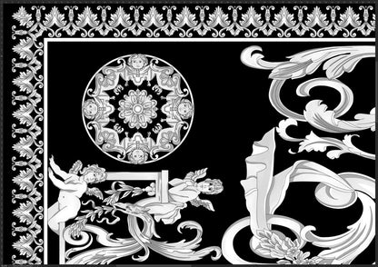 Elegant Black and White Baroque Fabric Panel