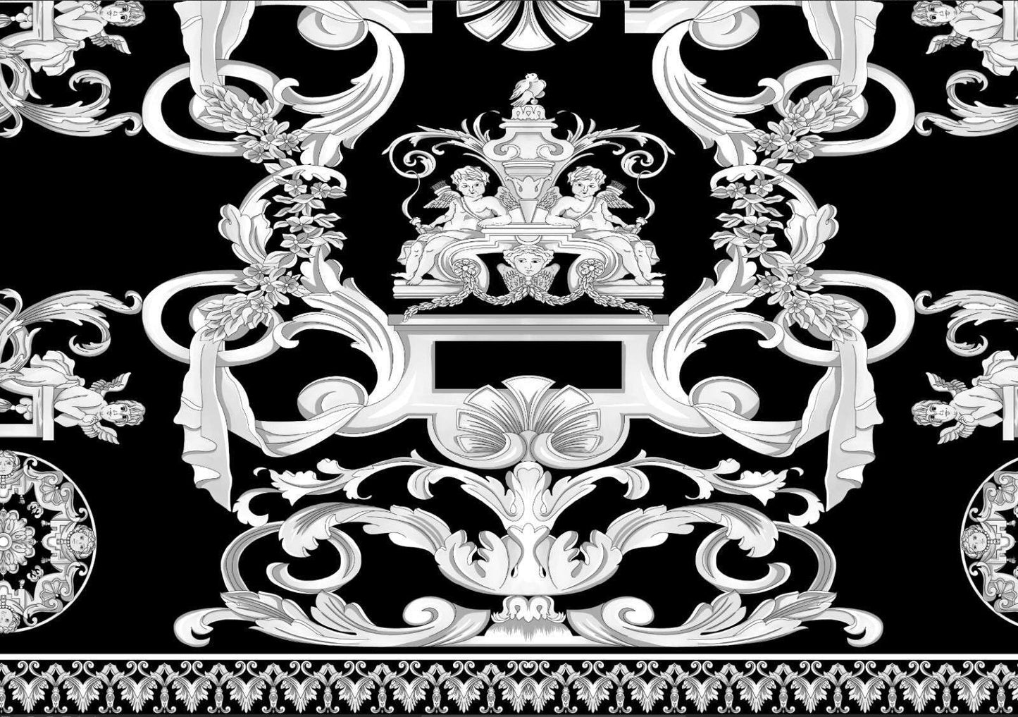Elegant Black and White Baroque Fabric Panel