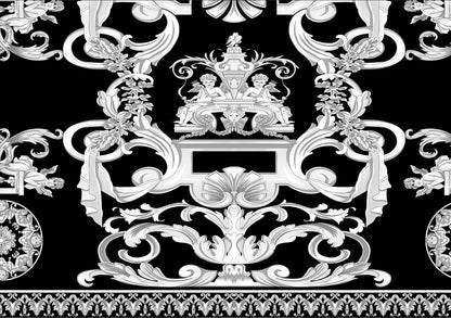 Elegant Black and White Baroque Fabric Panel