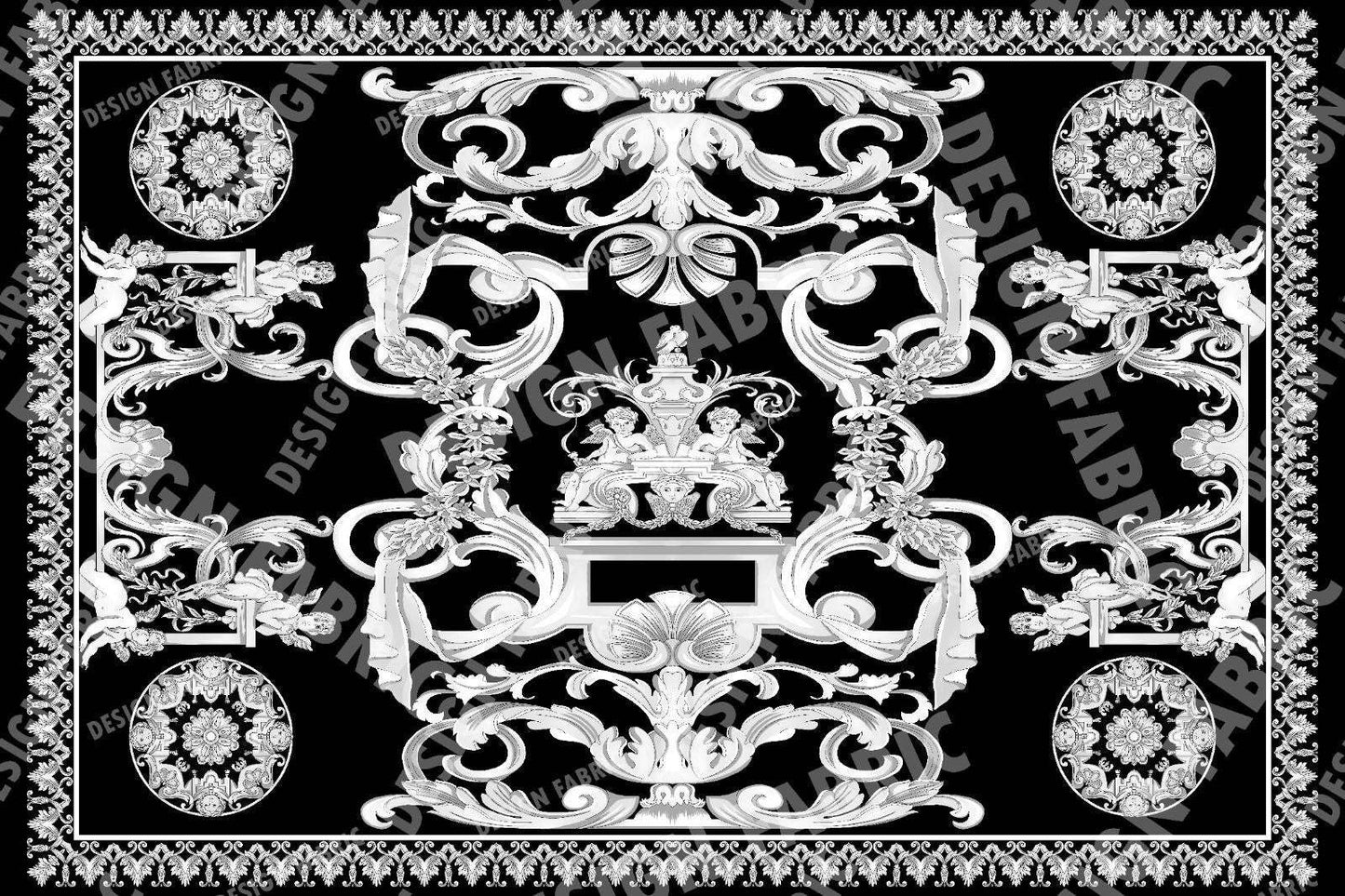 Elegant Black and White Baroque Fabric Panel