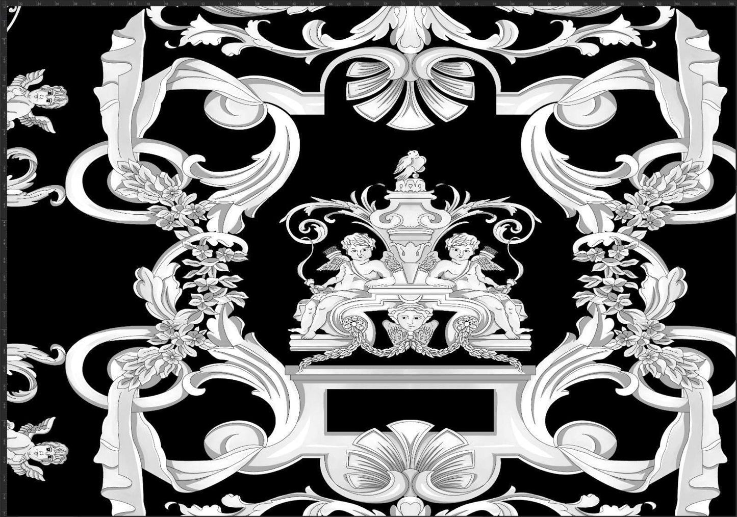 Elegant Black and White Baroque Fabric Panel