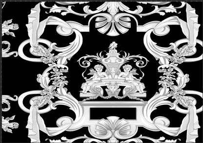 Elegant Black and White Baroque Fabric Panel