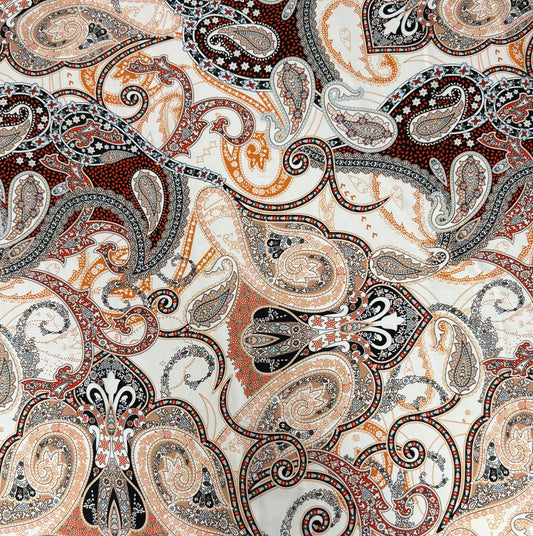 Elegant Black & Beige Paisley Fabric by the Metre