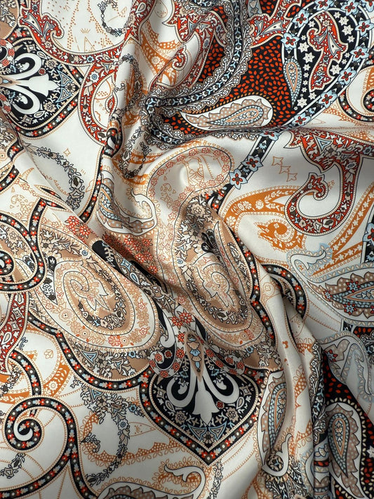 Elegant Black & Beige Paisley Fabric by the Metre