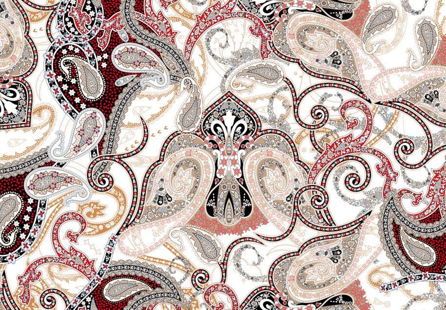 Elegant Black & Beige Paisley Fabric by the Metre