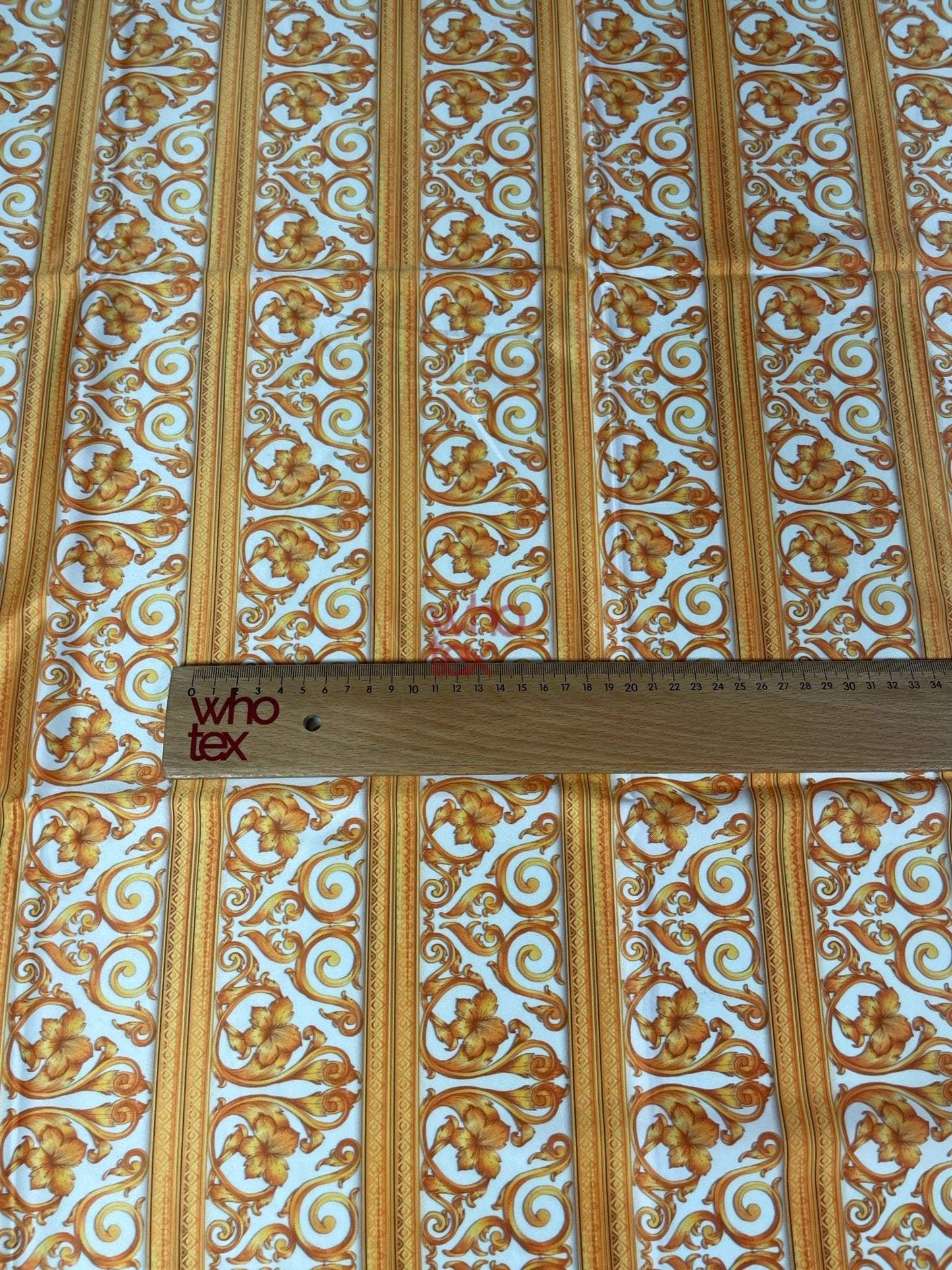 Elegant Gold Baroque Fabric with Floral and Scroll Patterns – Custom Printed Fabric, Choose Material by Metre