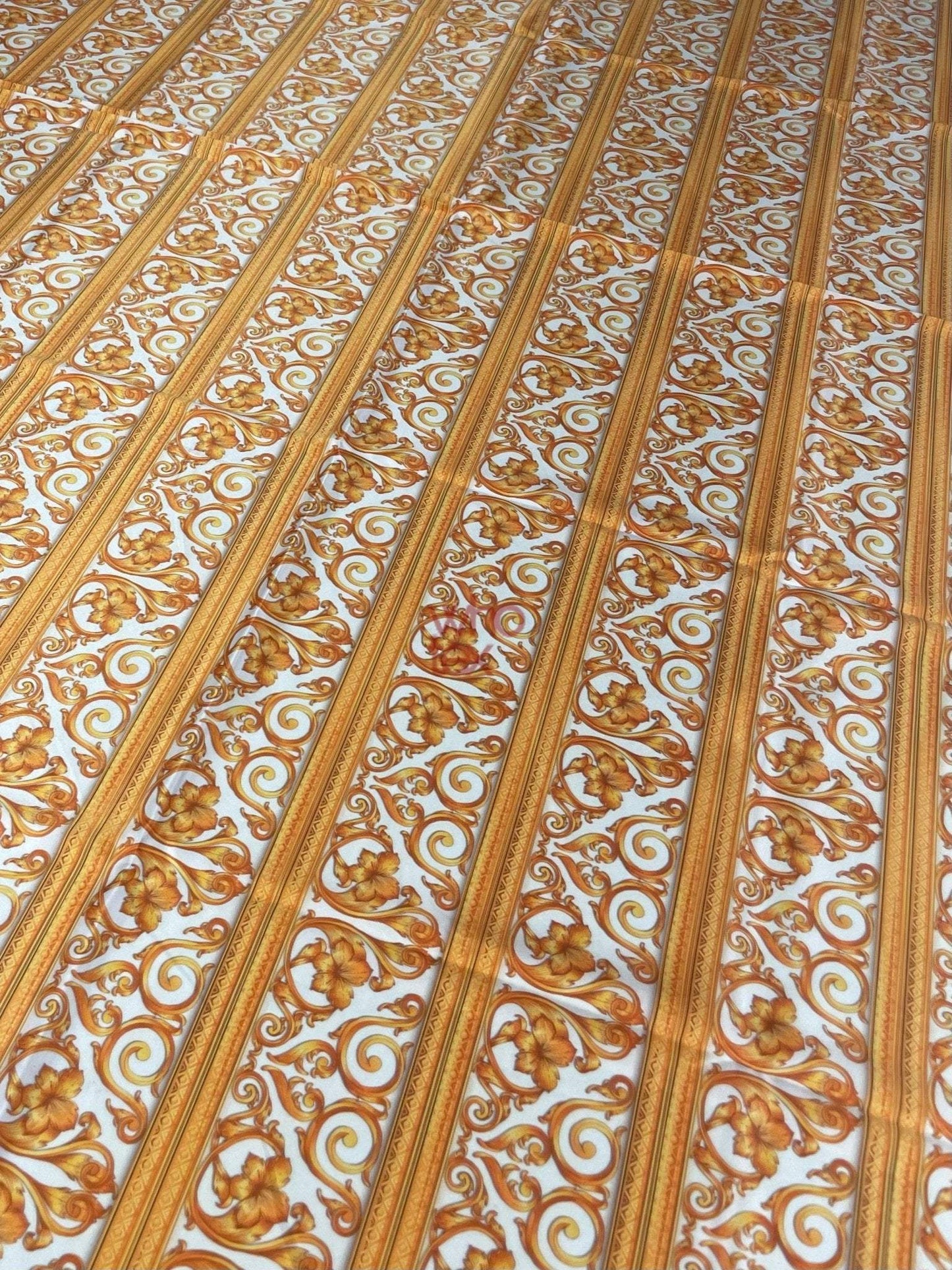 Elegant Gold Baroque Fabric with Floral and Scroll Patterns – Custom Printed Fabric, Choose Material by Metre