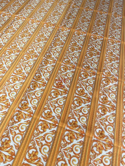 Elegant Gold Baroque Fabric with Floral and Scroll Patterns – Custom Printed Fabric, Choose Material by Metre