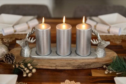 Silver Stag 3 Pillar Candle Holder