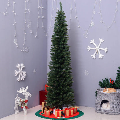 6FT Artificial Pine Pencil Slim Tall Christmas Tree with 390 Branch Tips Xmas Holiday Décor with Stand Green