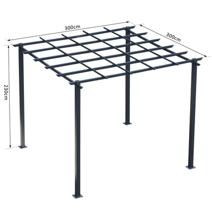 3 x 3 Meter Metal Pergola Garden Gazebo Grape Trellis for Climbing Plants Outdoor Sun Shelter Arbours
