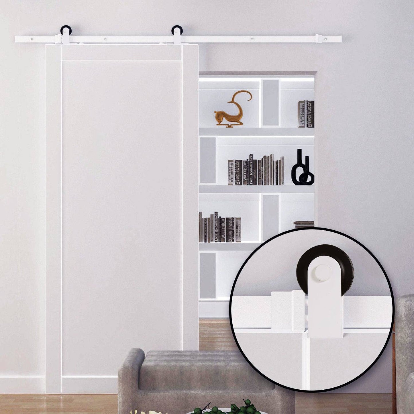 6FT Rustic Interior Sliding Barn Door Mounting Hardware Kit - White