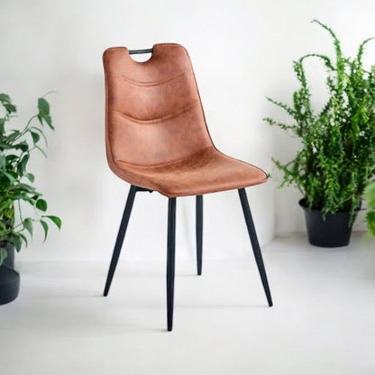 BROWN FAUX LEATHER CHAIR BLACK METAL LEGS