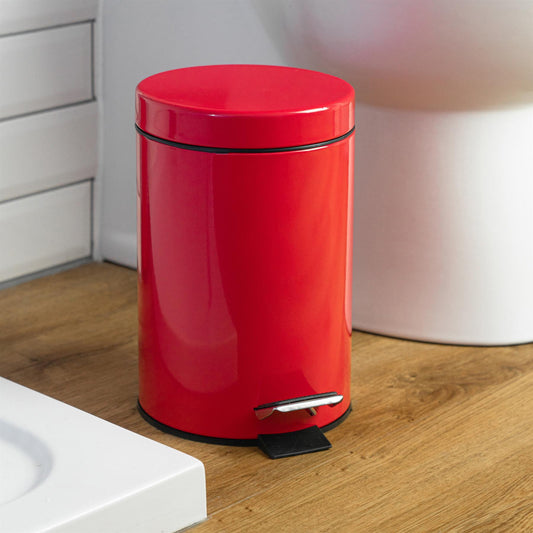 3L Red Round Stainless Steel Bathroom Pedal Bin