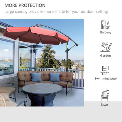 2.7m Garden Banana Parasol Cantilever Umbrella with Crank Handle and Cross Base for Outdoor