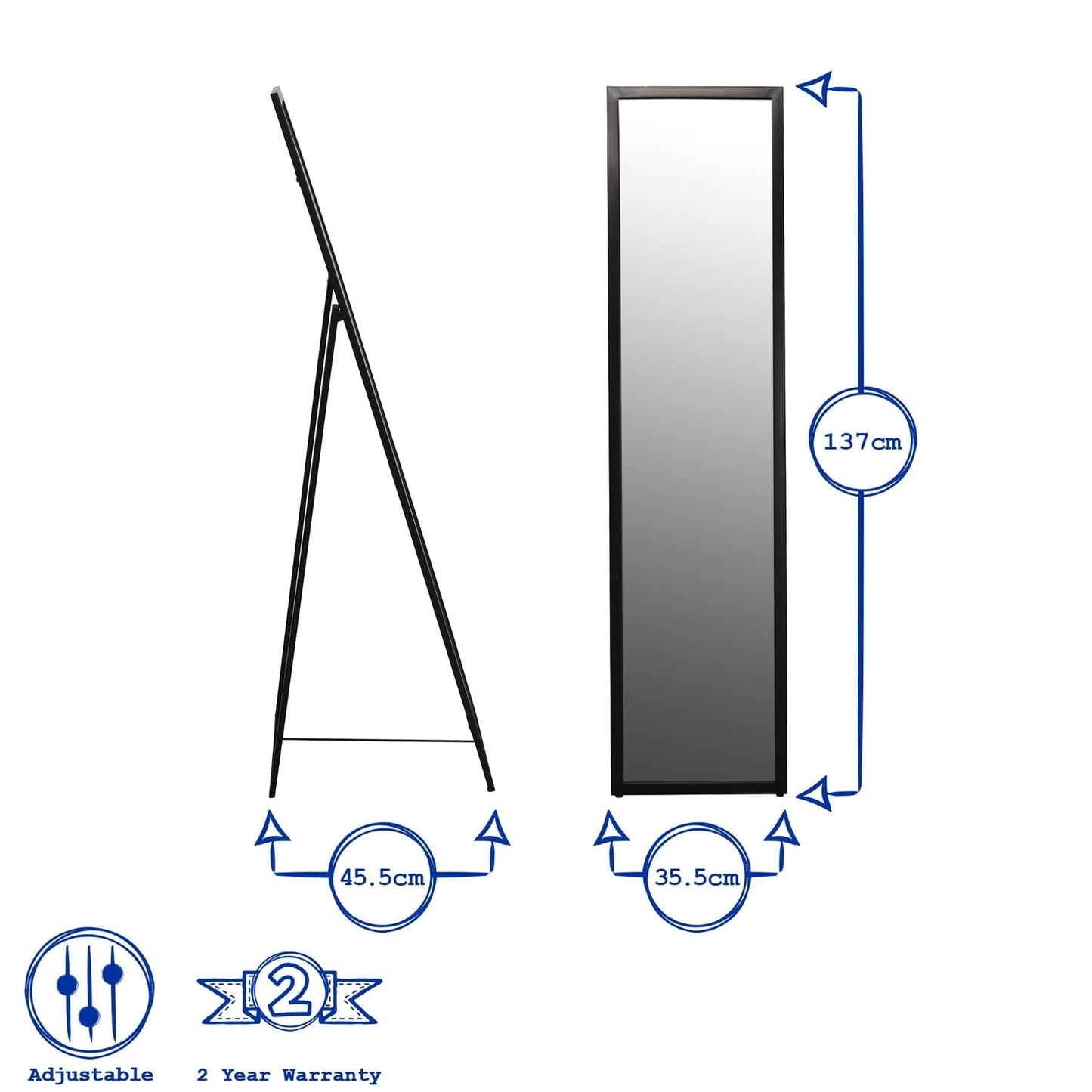 137cm x 35.5cm Black Square Full-Length Mirror