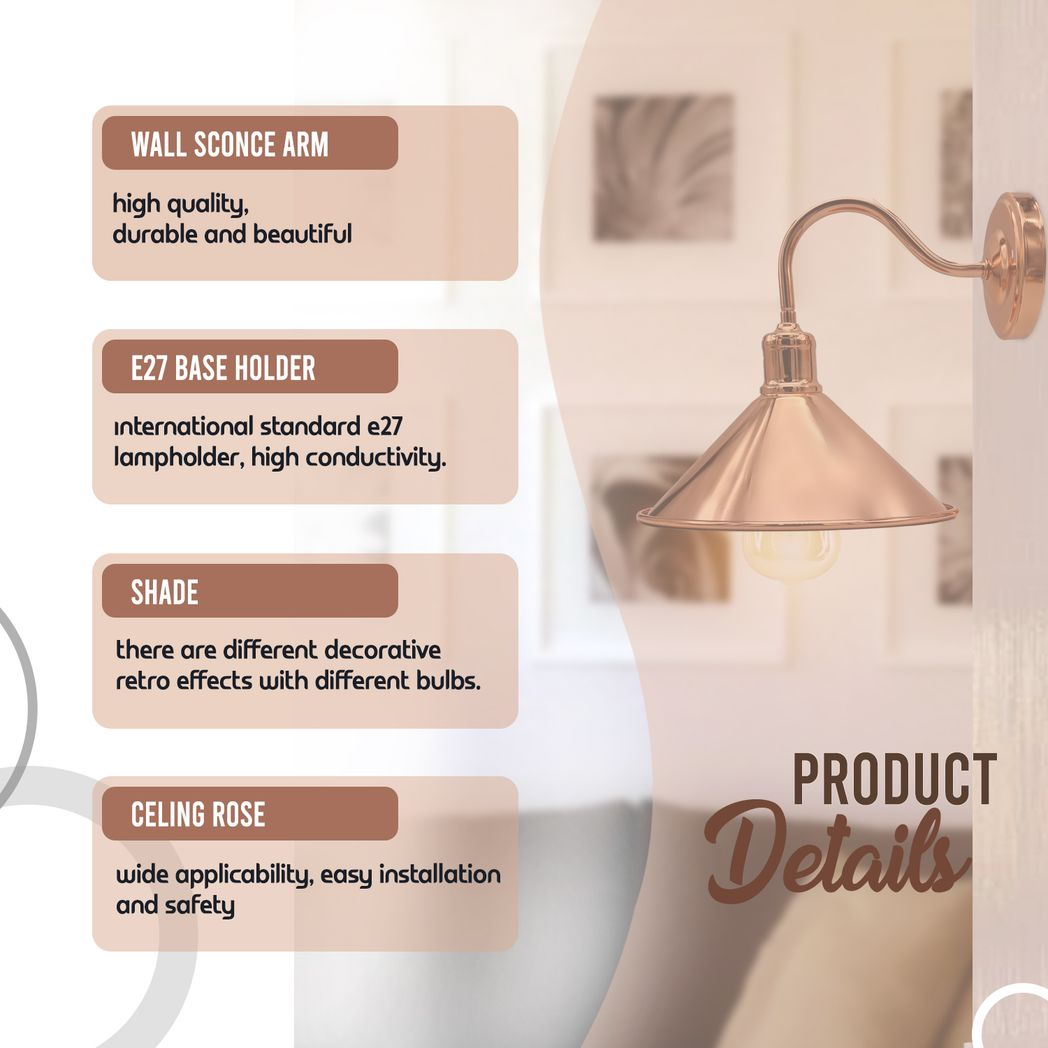 Rose Gold Retro Wall light Sturdy Metal Lamp Shade Lights Classic Style Electroplated Finish E27 lamp
