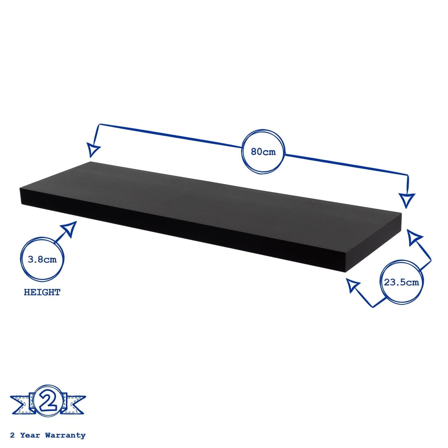 80cm Black Modern Floating Shelf
