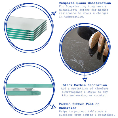 Round Glass Chopping Board - 30cm - Marble