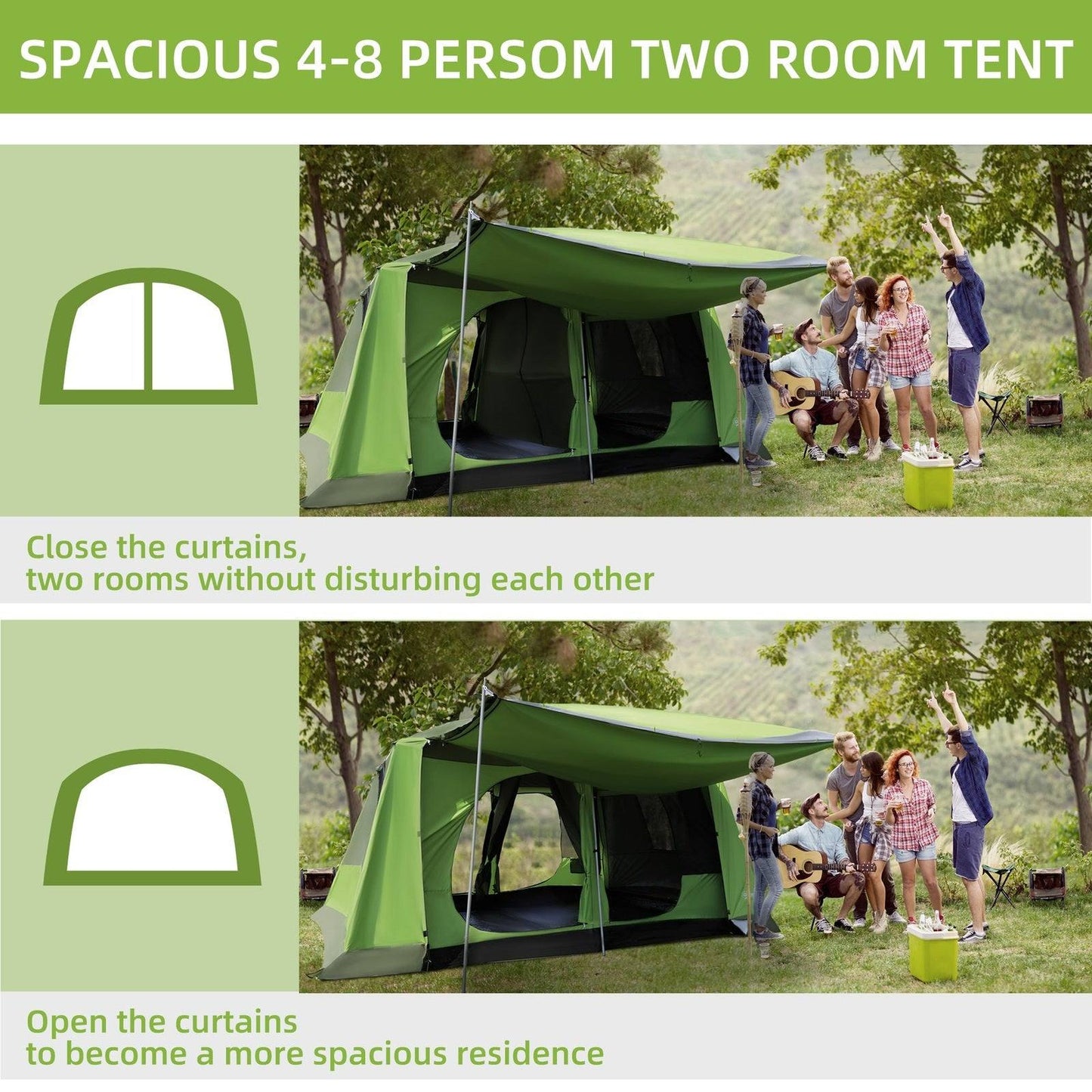 Tunnel Tent Camping Shelter w/ Porch