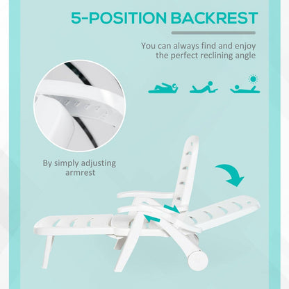 Outdoor Folding Sun Lounger Recliner on Wheels w/ 5-Position Backrest