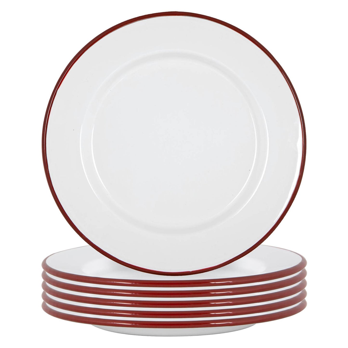 25.5cm White Enamel Dinner Plates - Pack of Six