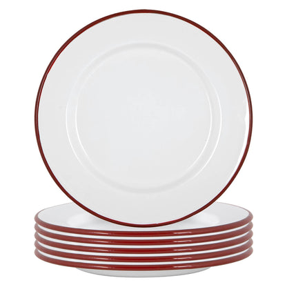 25.5cm White Enamel Dinner Plates - Pack of Six