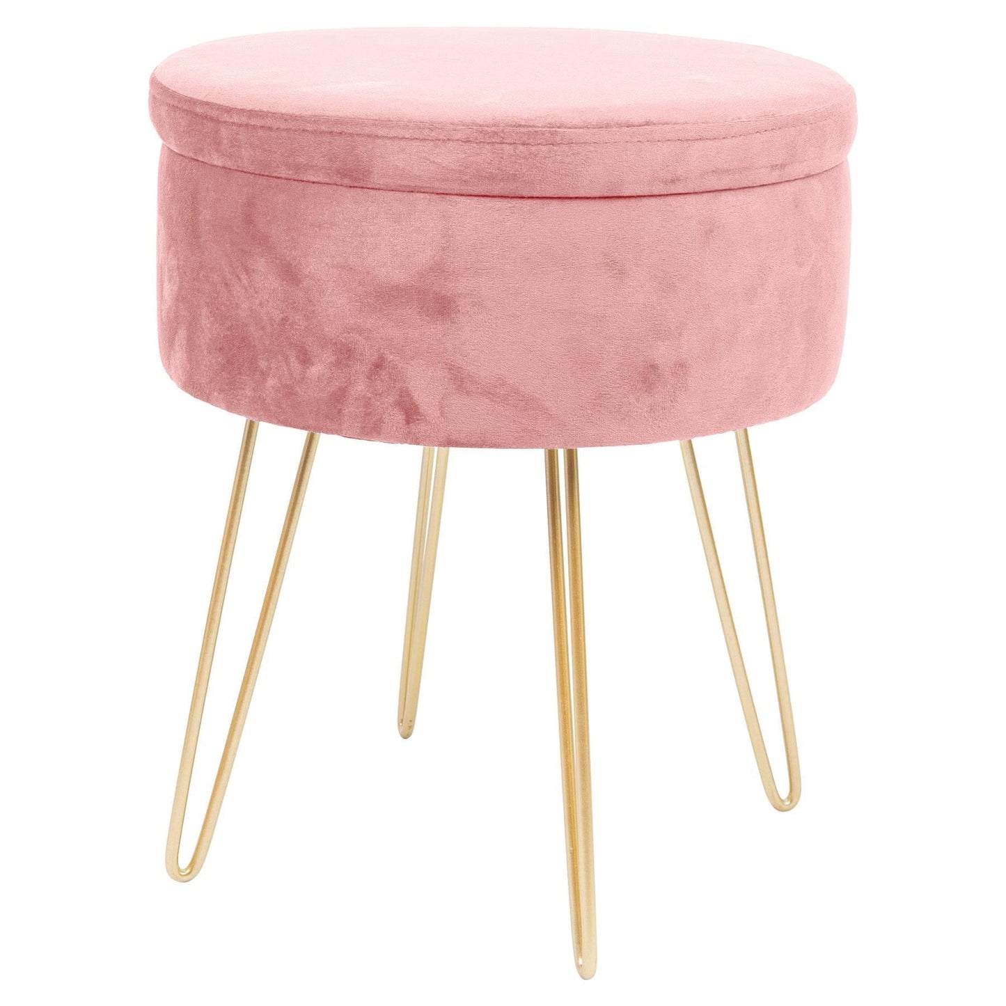 Pink Round Velvet Storage Footstool