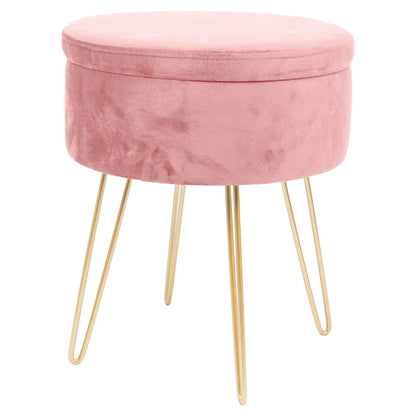 Pink Round Velvet Storage Footstool