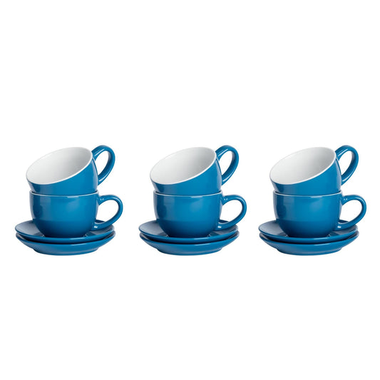 250ml Blue Cappuccino Cups & Saucers - Pack of Six