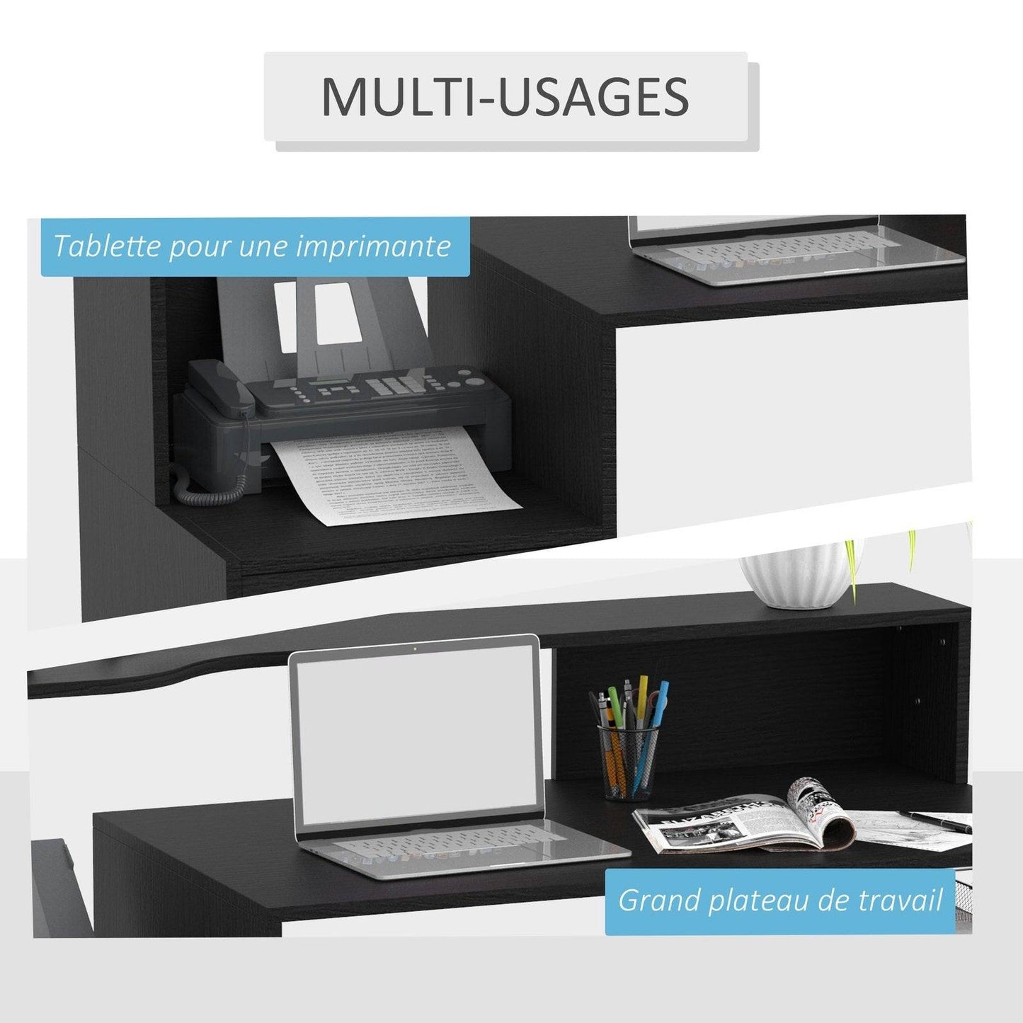 Computer Desk Study Table Modern Home Office Writing Workstation Furniture Printer Shelf Rack w/ Storage Drawer & Shelves Black