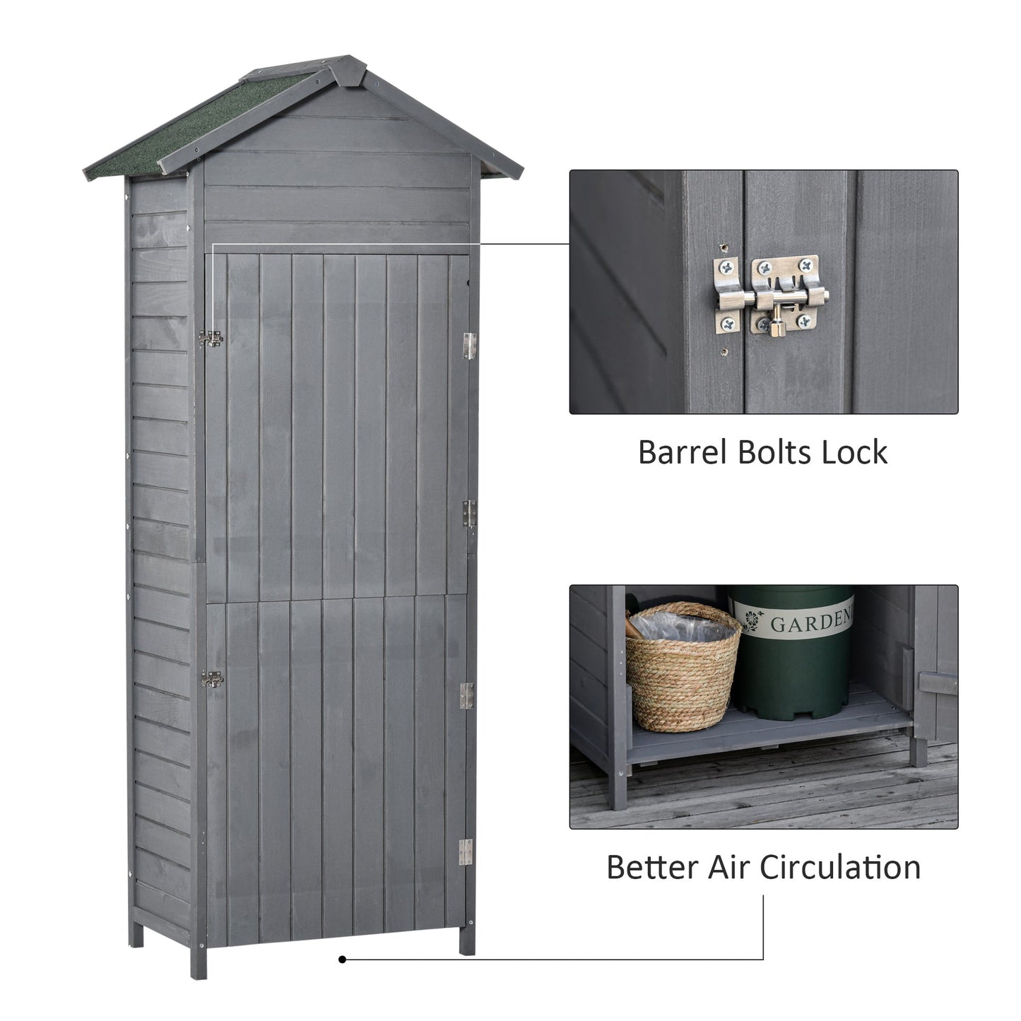 Rustica 189cm Barn Door Apex Garden Store Lockable With Shelves Fir Wood Grey by Steadfast