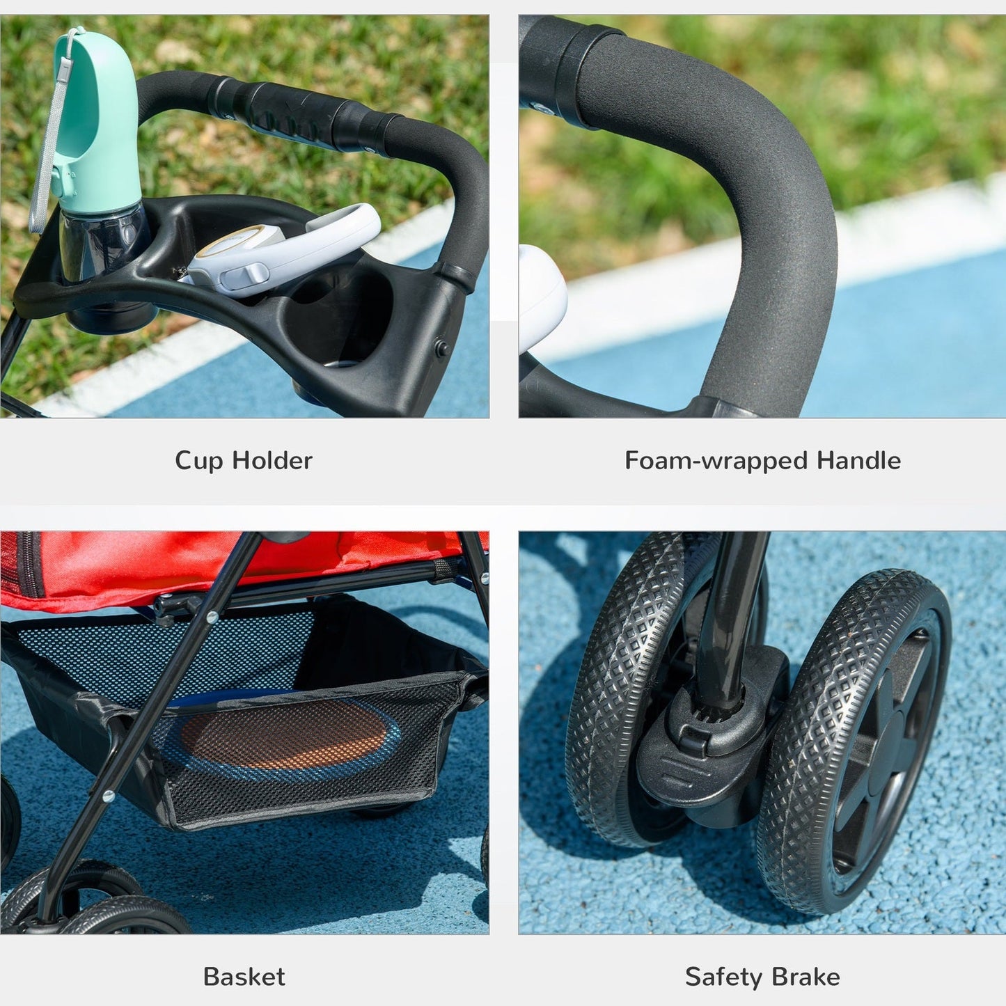 PawHut Dog Stroller Pet Cat Travel Pushchair One-Click Fold Trolley Jogger with EVA Wheels Brake Basket Adjustable Canopy Safety Leash for Small Dogs