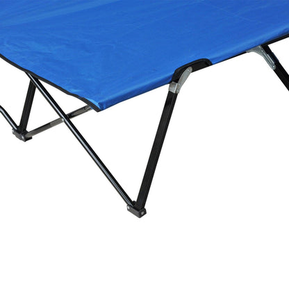 Double Camping Cot Foldable Sunbed Outdoor Patio Sleeping Bed Super Light with Carry Bag Blue