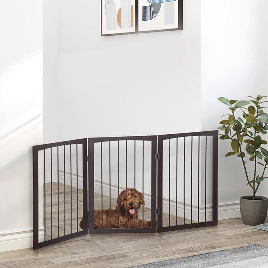 PawHut Pet Gate 160L×1.2D×76H cm Free Standing Folding Pet/Child Safety Fence-Dark Brown