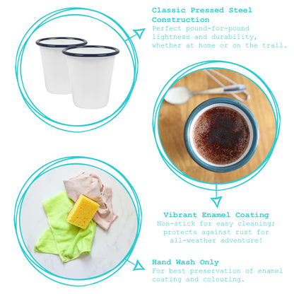 300ml White Enamel Tumblers - Pack of 6