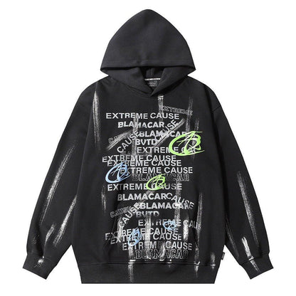 Fashion Letter Printed Graffiti Streetwear Hoodie with Bold Typography