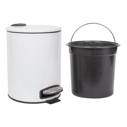 5L White Round Stainless Steel Pedal Bin