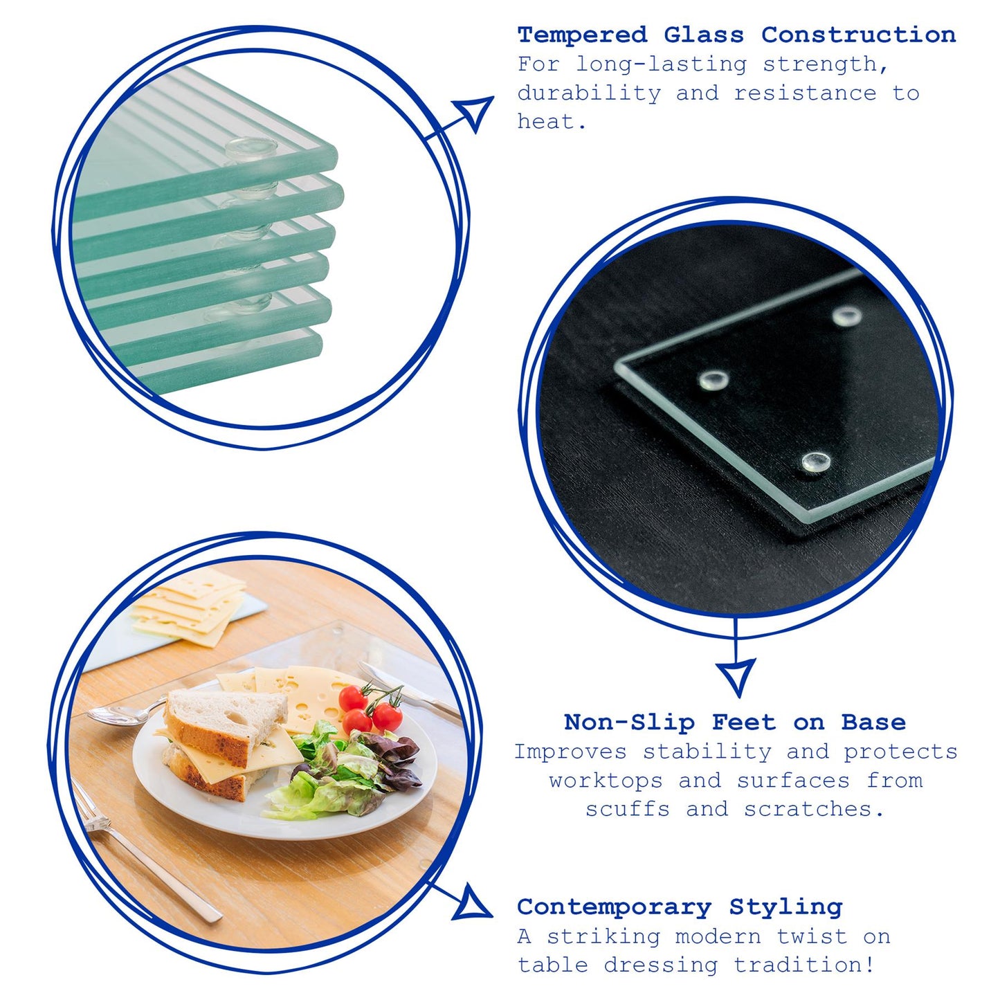 12pc 30cm x 20cm Glass Placemats & Coasters Set