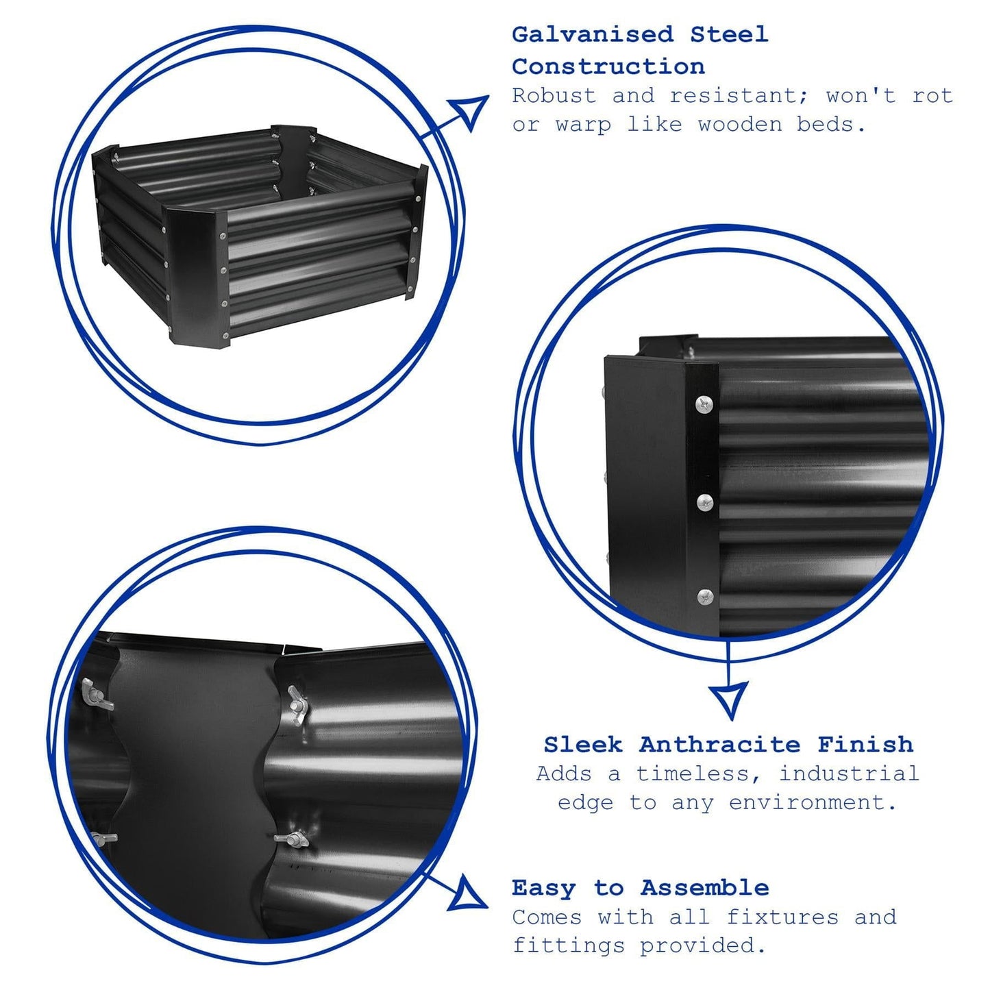 120cm x 120cm Square Galvanised Steel Raised Garden Bed