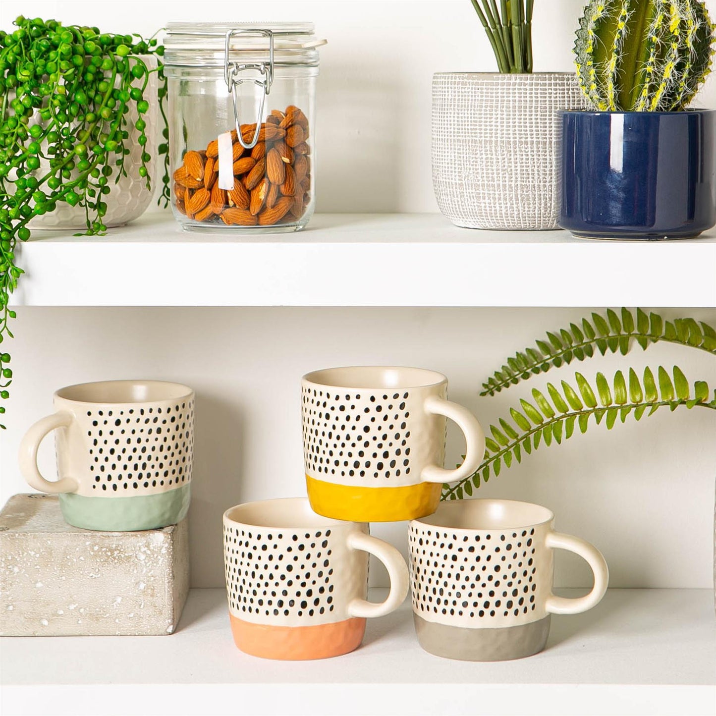 385ml Grey Colour Block Spot Portuguese Stoneware Coffee Mug