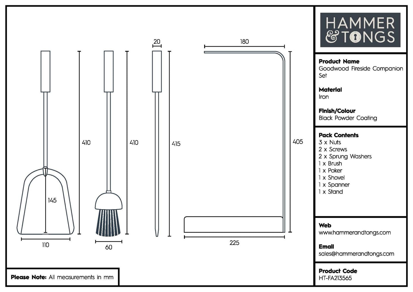 4pc Black 'Goodwood' Fireside Companion Set